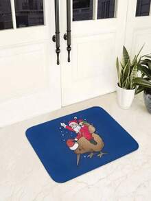 1pc New Santa Claus Riding Exotic Bird Floor Mat, Suitable For Living Room, Bedroom, Indoor - Machine Washable - Flannel Material, Delicate Texture, Comfortable To Skin, No Pilling, Easy Care, Odorless - Perfect For Home Decor, Room Decor, Living Room Rug, Bedroom Rug, Bathroom Rug, Kitchen Rug, Area Rug, Hotel Decor - Area Rug, All Season - Multicolor - View 3