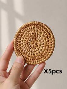 1pc/5pcs-1set Insulated Rattan Coasters, Round Coasters, Handmade Rattan Coasters, Woven Bamboo Insulated Mats, Heat-Resistant Pot Holders, Suitable For Kitchen And Restaurant Storage, Wedding, Party Tea Set Table Mats - Multicolor - View 11