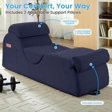 Modern Corduroy Adjustable Lounge Sofa, Washable Fabric Couch With Solid Wood Frame For Home Use - Blue - View 5