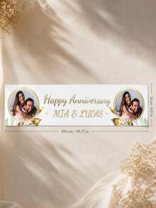 Personalized Photo And Name Anniversary Banner, Custom Couple Portrait Party Sign, Custom Text And Date, Wedding Celebration Decor, Bride And Groom Welcome Banner, Engagement Backdrop, Wedding Reception Decoration, Gift For Couples And Newlyweds - Multicolor - View 7