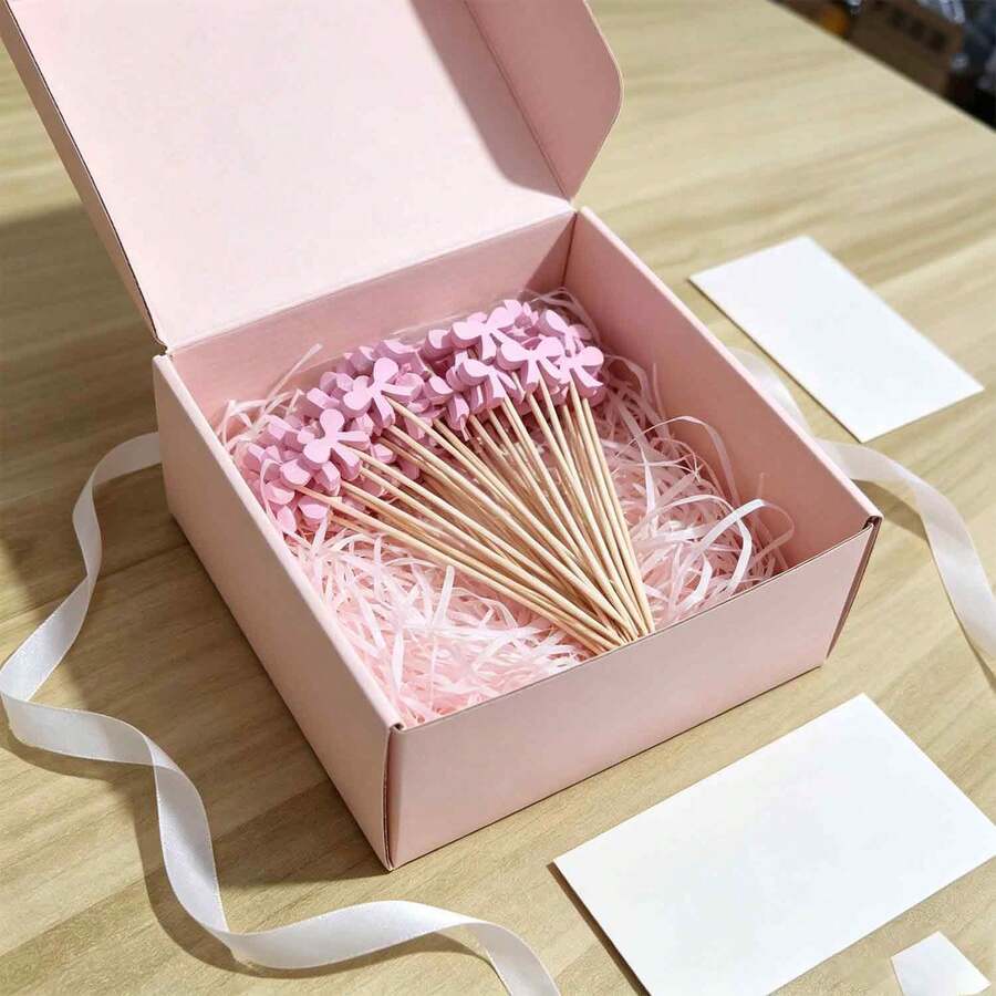 Bowknot Theme Cocktail Picks, Includes 200/100/50/10 Pink Bamboo Toothpicks. These Elegant Skewers Are Perfect For Drinks And Add Decorative Touch To Parties, Birthdays And Weddings. - Pink - View 1