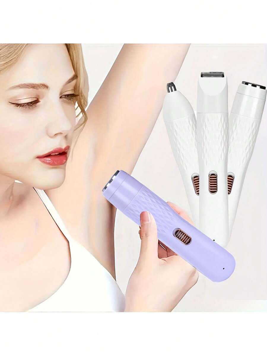 3-In-1 Electric Hair Removal Set – Multifunctional Hair Remover For Bikini Area, Nose, Ears, Eyebrows, Face, Legs, And Underarms – Portable Bikini Trimmer – USB Rechargeable & Cordless – Effective Hair Removal Battery Capacity 150mAh - View 1