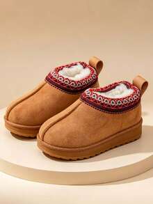 1 Pair Children's Woven Lace Snow Boots, Thickened Thermal Lined, Simple Fashion Soft Sole Anti-Slip Warm Ankle Boots For Autumn/Winter - Brown - View 3