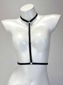 1pc Women Chest Harness Elastic Tight Corset Bra Straps With Choker Belt Gothic Punk Adjustable Harness Body Accessory - Black - View 6