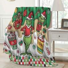 The Grinch Soft & Comfortable 1pc Modern Flannel Christmas Nap Blanket - Christmas Tree, Deer, Snowflake, Snowman - Polyester Nap Blanket - Digital Print Craft, Suitable For Sofa, Bed, Travel, Office Home Decor - Multicolor - View 6