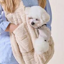 1pc Faux Rabbit Fur Dog Outdoor Fashion Shoulder Bag With Safety Rope Buckle, Soft And Warm - Multicolor - View 5