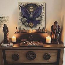1pc Raven All‑Seeing Eye Tarot Cloth, Vintage Gothic Floral Altar Tablecloth, Mystic Crow Divination Mat, Witchy Occult Spiritual Home Decor Tapestry - Multicolor - View 1