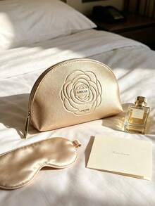 Lancôme Absolue Gold Embossed Rose Makeup Bag, Faux Leather Shell-Shaped Cosmetic Bag With Metal Logo Charm, Portable And Durable, Suitable For Personal Use And Gifting, LANCOME-GIFT-5 - Champagne - View 3