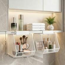 Mirror Cabinet Hanging Iron Storage Rack Makeup Organizer Bathroom Vanity Organizer Mesh Basket Storage Solution Wall Mounted Cabinet Kitchen Organizer Home Organization Storage Shelves - View 14