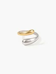 Vandermere 1pc 18K Gold Plated Stainless Steel Adjustable Open Ring, Teardrop Colorblock Design, Elegant Jewelry Gift, Bohemian Style - Water Drop - View 6
