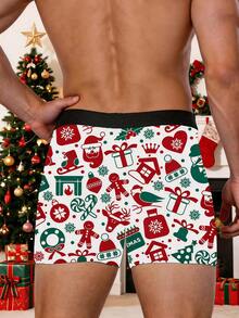 Calzoncillos bóxer blancos para hombre con estampado personalizado de cara, estampado de muñeco de nieve y hombre de jengibre de dibujos animados navideños, ropa interior personalizada con foto, regalo de Navidad para novio/esposo - Blanco - Ver 3
