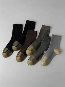 3/5 Pairs Men's Outdoor Hiking Wear-Resistant Mid-Calf Socks, Breathable Non-Slip Thick Cushioned Cotton Socks For Hiking, Camping And Sports - Multicolor - View 4