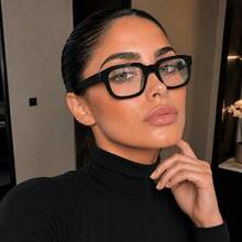 1pc Women's Black Frame Square Non-Prescription Glasses, Minimalist Luxury Design, Oversized Frame For Slimmer Face, Versatile For Daily Wear - Multicolor - View 2