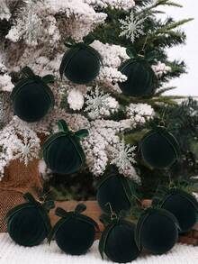 12pcs Velvet Christmas Ball Ornament,Dark Green Flocked Christmas Tree Hanging Ornament,Velvet Xmas Ball Ornament With Bow,Flocked Xmas Ball Decorative Hanging Ornament Set For Xmas Tree Holiday Wreath Garland Fireplace Decor,Xmas Party Hanging Decor - A - View 4