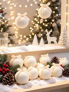 12pcs/Set Plush Christmas Balls, Bow Plush Christmas Balls, Christmas Tree Hanging Ornaments, Merry Christmas Decoration, Christmas Hanging Decor, Christmas Party Supplies, Christmas Gifts, Home Indoor & Outdoor Decoration, Enhance Christmas Atmosphere - Christmas - View 8