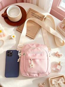 Sweet Girl Mini Crossbody Bag, Soft Color Nylon Mini Shoulder Bag With Star Pendant, Lightweight Multi-Pocket Phone Crossbody Bag, Suitable For Daily Outings, School And Shopping - Multicolor - View 5