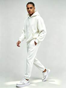 Men's Regular Fit Spring/Autumn Thin Solid Color Sports Sweatshirt & Sweatpants 2 Pieces Set - White - View 3