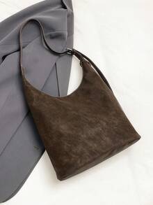 Dedoo Women's Suede-Like Hobo Shoulder Bag Set, Solid Color Vintage Matte PU, Contrast Stitching, Adjustable Strap, Large Capacity, Suitable For Autumn/Winter Student Daily Commute - Coffee - View 10