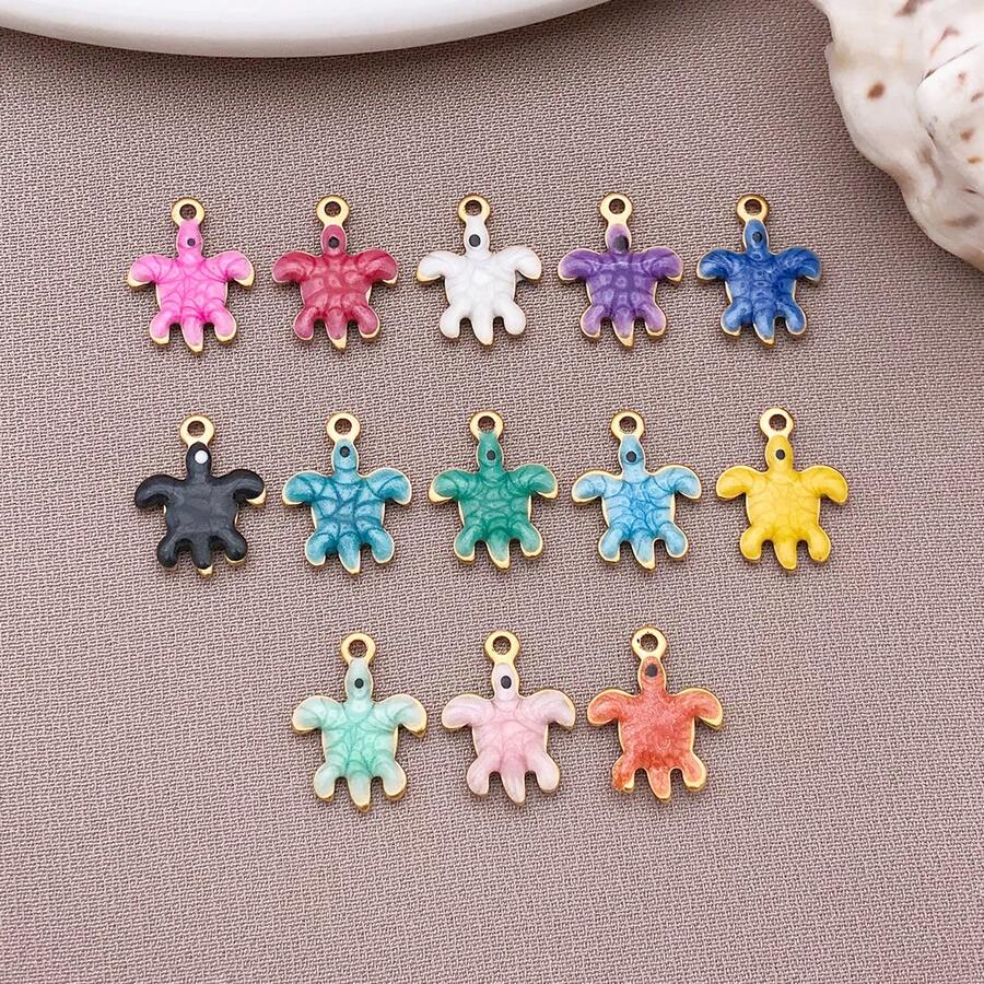 5pcs 18K Golden Plated Enamel Turtle Charms Sea Tortoise Animal Pendants For DIY Bracelet Necklace Earring Ocean Theme Jewelry Making Findings