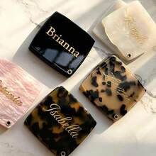 1pc Customized Personalized Name Folding Mirror, Personalized Exquisite Marble Pattern Mirror, Bridesmaid Makeup Mirror, Marble Pattern Makeup Pocket Mirror, Wedding Gift, Unique Bride/Bridesmaid Gift Customized Bridesmaid Makeup Mirror, Gift For Her - Multicolor - View 4