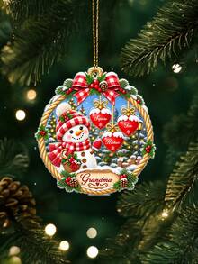 1pc Personalized Custom Text Snowman Christmas Ornament, Custom Family Names Pendant, Christmas Gift, Wreath Style Family Keepsake Decoration, Christmas Holiday Gift For Grandma Family, Xmas Tree Home Party Decor - Multicolor - View 8