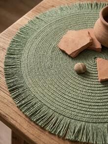 1/2/4/6/12pcs Olive Green Woven Placemats, Natural Rustic Style Cotton Rope Material, Round Tassel Edge Detail, Heat-Resistant Tabletop Protection And Decorative Function, Suitable For Daily Dining And Bohemian Home Decor - Green - View 8