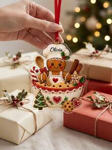 1pc Personalized Custom Name Gingerbread Chef Christmas Ornament, Custom Text Print, Cute Baking Themed Hanging Pendant, Christmas Holiday Gift For Family Friends, For Christmas Tree Home Party Decoration - Multicolor - View 4