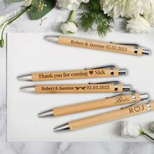 20/50/70/100pcs Personalized Bamboo Ballpoint Pens - Customized Engraved Name, Date, Lightweight Retractable, Weddings, Parties, Guest Books, Office And School Supplies, Forever Love, Personalized Gift, Graduation Gift, Thoughtful Gift, Teacher Gift, Stationery - Brown - View 5