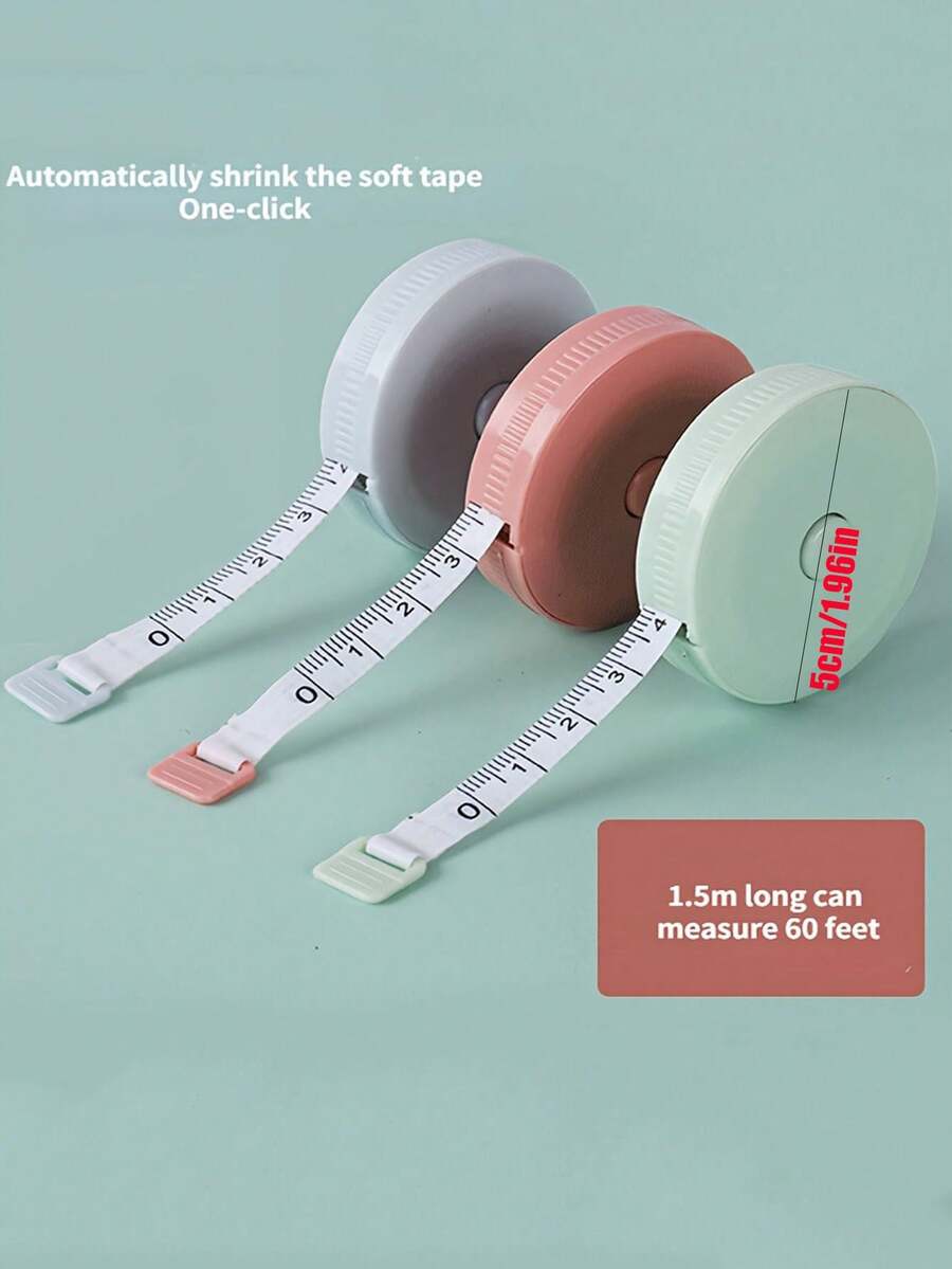 1/2pcs Macaron Multicolor 1pc Retractable Soft Tape Measure, Auto-Retract Function For Convenient Measurement, Mini Compact Size For Sewing, Cutting, Crafting, Clothing Pattern Making And Precise Measuring
