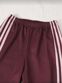 2pcs Set Girls Suitable For Teenagers - Pink And Burgundy Colorblock Crew Neck Sweatshirt And Wide Leg Joggers, Digital Print Pattern Design, Casual Sportswear Outfit, Suitable For Daily Wear, Sports, School - Burgundy - View 6