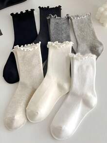 6 Pasang Kaos Kaki Wanita Berwarna-warni dengan Rumbai Setengah Betis, Hangat, Tahan Dingin, untuk Musim Gugur dan Musim Dingin, Kaos Kaki Renda Lucu - MultiWarna - View 4