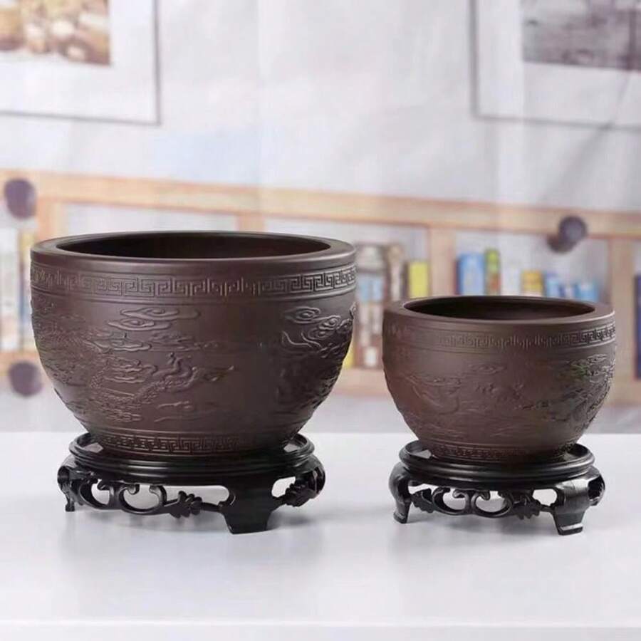 1PC Creative Antique Flowerpot Base Bracket Plastic Pad Flower Tray Bracket Circular Bonsai Tray Decoration Base - A - View 1