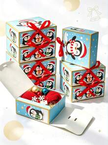 5PCS/Christmas Penguin Gift Box 4.53*4.53*2.36 Inch Foldable Paper Gift Packaging Box Xmas Holiday Party Candy Treat Present Favor Boxes - View 12