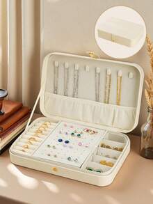 Large Capacity PU Leather Jewelry Box Storage Bag, Travel Jewelry Box With Multi-Layer Compartments For Necklaces Rings And Earrings, Portable Jewelry Organizer - Multicolor - View 25
