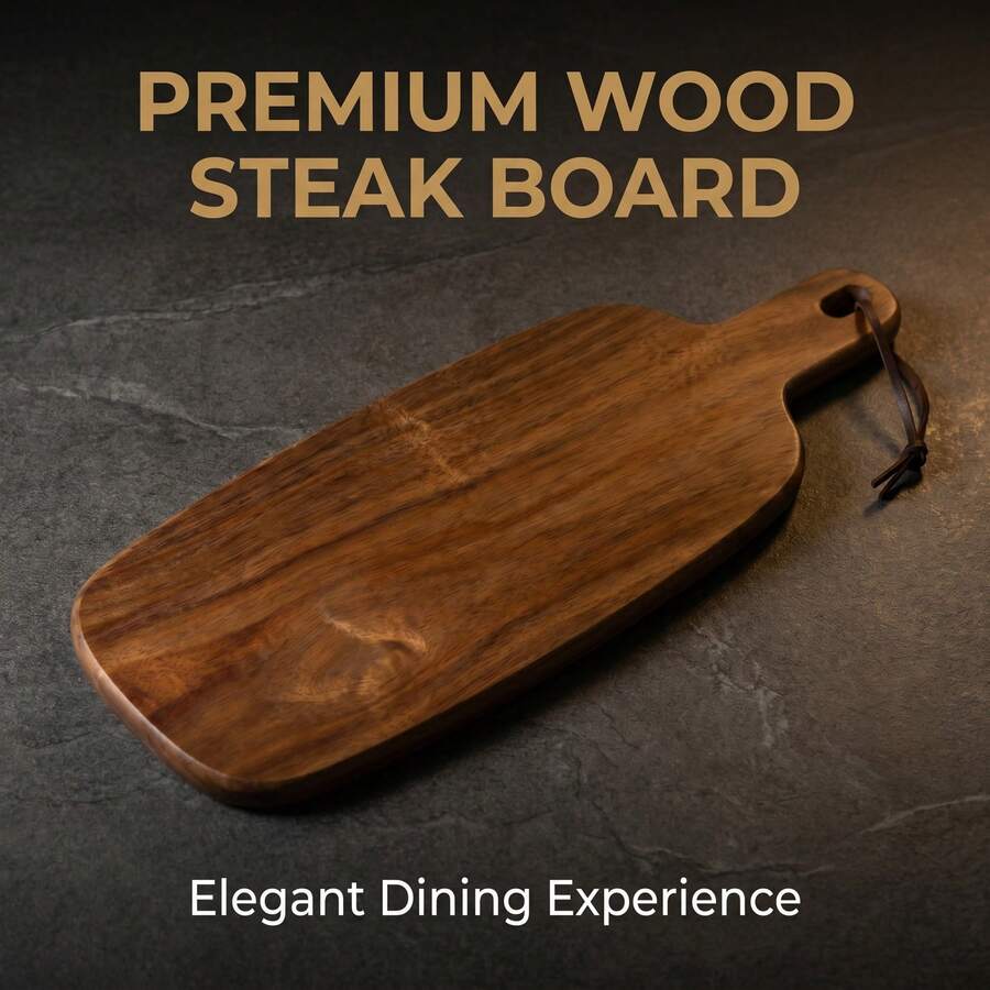 1pc Acacia Wood Serving Board With Handle, Natural Wooden Steak Pizza Cheese Bread Platter, Multifunctional Kitchen Cutting Board Tray For Home Restaurant - View 1