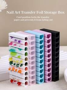 Nail Art Transfer Foil Storage Box Organizer, Suitable For Nail Foil Rolls, Stickers, Decals, Pink White Gray Dust-Proof Nail Tool Storage Box, Salon Use - Multicolor - View 4