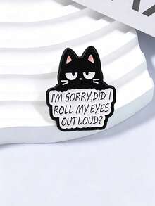 1pc Black Cat Enamel Brooch With Humorous Slogan, Cartoon Kitten Metal Pin, Suitable For Backpack, Jacket, Clothing Decoration - Multicolor - View 6