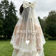 客製化 Soon To Be Mrs. 單身女派對面紗，新娘愛心印花珍珠面紗 - 多色-RZYTS1 - 查看 9