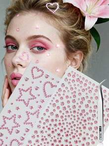 2/4 Sheets Heart Star Face Gems Stickers With Tweezers, Suitable For Makeup Decoration, Applicable For Daily Wear And Performances, Suitable For All, Y2K, Carnival, Concert Look, Face Gems - Multicolor - View 2