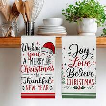2PCS Kitchen Towels Minimalist Christmas Blessing Print 40*60cm Simple Style Rectangular Microfiber Kitchen Towels, Dish Cloths, Tablecloths, Hand Towels, Bathroom Kitchen Decor, Christmas Home Decor, Neighbor Housewarming Gift, Perfect For Kitchen And Bathroom Use, Suitable For Housewives And Family Gatherings Gift, High Cost-Performance, Household Essential - White - View 9