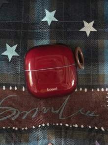 Glossy Wine Red Earphone Case With Brown Keyring, Hard Shockproof Protective Cover Compatible With Airpods 1/2, 3,4,5, Compatible With Airpods Pro, Pro 2, Pro 3, Minimalist Solid Color Earbud Shell - Burgundy - View 3