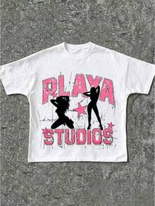 Women's Y2K Cotton T-Shirt, Short Sleeves, Crew Neck, Letter Print, Casual Streetwear Style, Autumn Women's, Ideal For Everyday Wear, Local Shipping - White - View 5