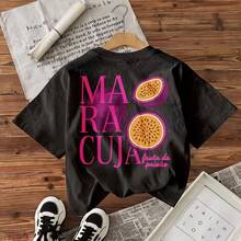 Women's Oversized Cotton Blend Short Sleeve Crew Neck Pink Passion Fruit Graphic Breathable Casual Summer Streetwear - Black - View 4