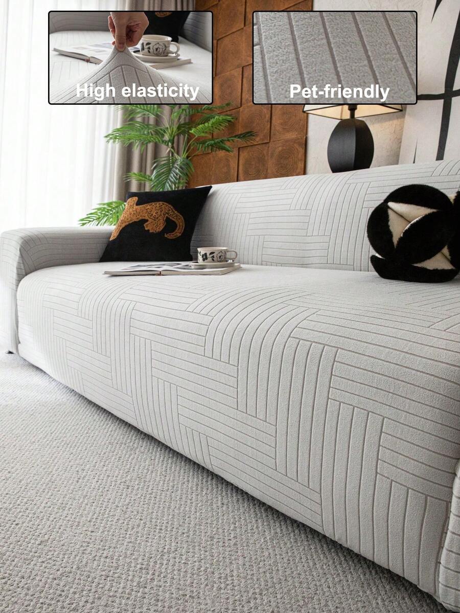 1pc Classic Solid Color Sofa Cover, High Elasticity, Dust-Proof And Dirt-Resistant, Machine/Hand Washable Furniture Protector, Suitable For All Seasons, Fits 3/4-Seater Sofa (Multiple Sizes Available) - Light Grey - View 1