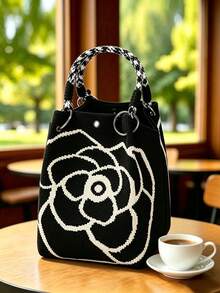 Classic Colorblock Polka Dot Casual Versatile Artistic Bucket Bag, Multi-Functional Daily Commute Handbag, Suitable For Niche Shopping And Dating - Black - View 8