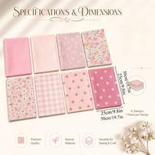 8pcs Pink Floral Printed Fabric Set 25*25/50*50cm Vintage Floral Print Thick 1/4 Pink Flower Quilted Patchwork Square Sewing Fabric For DIY Handmade Crafts Home Party Decor - Variant - View 8