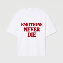 Oversized Unisex T-Shirt In Soft Breathable Cotton With Faded Vintage Graphic Print Emotions Never Die For Casual Outfits And Everyday Wear - White - View 1
