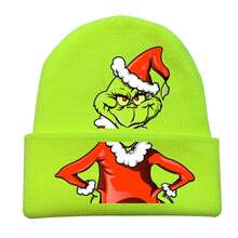 The Grinch New Christmas Green Monster Hat Cosplay Unisex Warm Knitted Beanie Knitted Cap - Multicolor - View 4