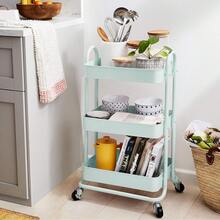 Mint Green  Basics 3 Tier Rolling Utility Cart Versatile Kitchen Storage Trolley With Smooth Rolling Wheels Sturdy Steel Frame For Home Office Organization - Mint Green - View 7