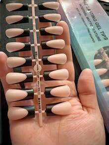 150pcs Ujung Kuku Gel Persegi Panjang, Ujung Kuku Manikur Prancis Merah Muda & Hitam, Ujung Kuku Gel Persegi Prancis 3-in-1, 15 Ukuran Cocok Untuk Manikur DIY Dan Kuku Salon - Hitam - View 8